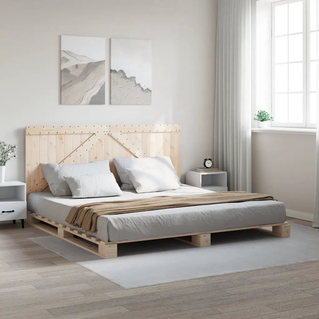 Giroletto con Testiera 200x200 cm in Legno Massello di Pino 3281555