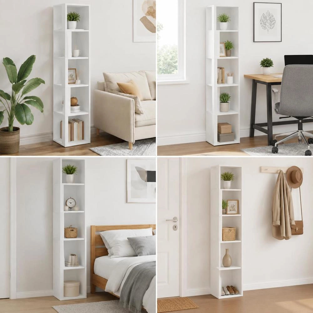 Corner Shelf, White, 33x33x164.5 Cm, Wood-based Material