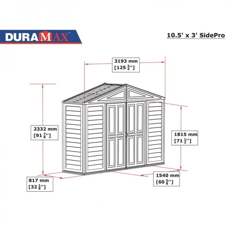 Casetta in PVC SidePro 10,5'x3' Duramax Classic, 319 x 85 x 233 cm