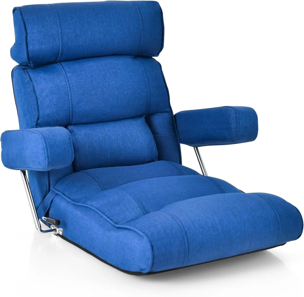 Sedia Divano Pieghevole, Poltrona Letto Singolo con Schienale Regolabile, Poggiatesta Lombare e Poggiapiedi Regolabile a 6 Posizioni, 80 x 72 x 75 cm (Blu)