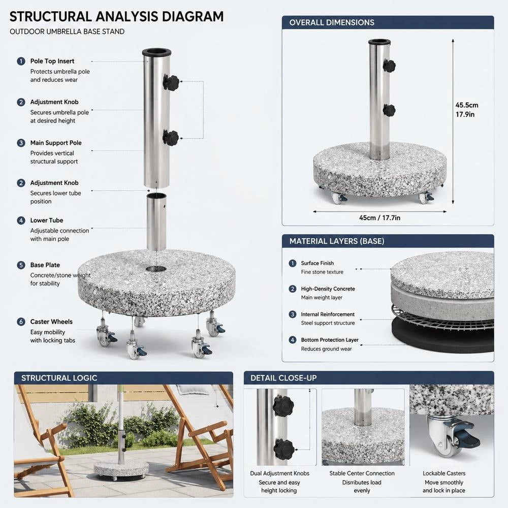 Granite Parasol Base, 30 Kg, Round, Grey