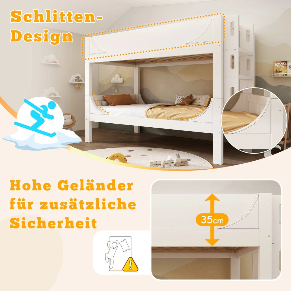 Letto a castello separabile – 90x200 cm – scala reversibile 2 letti singoli – bianco