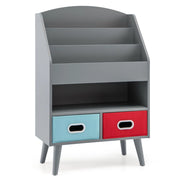 Libreria per bambini con libreria a 3 ripiani scomparto aperto e 2 cassetti in tessuto pieghevoli, Scaffale in legno Grigio
