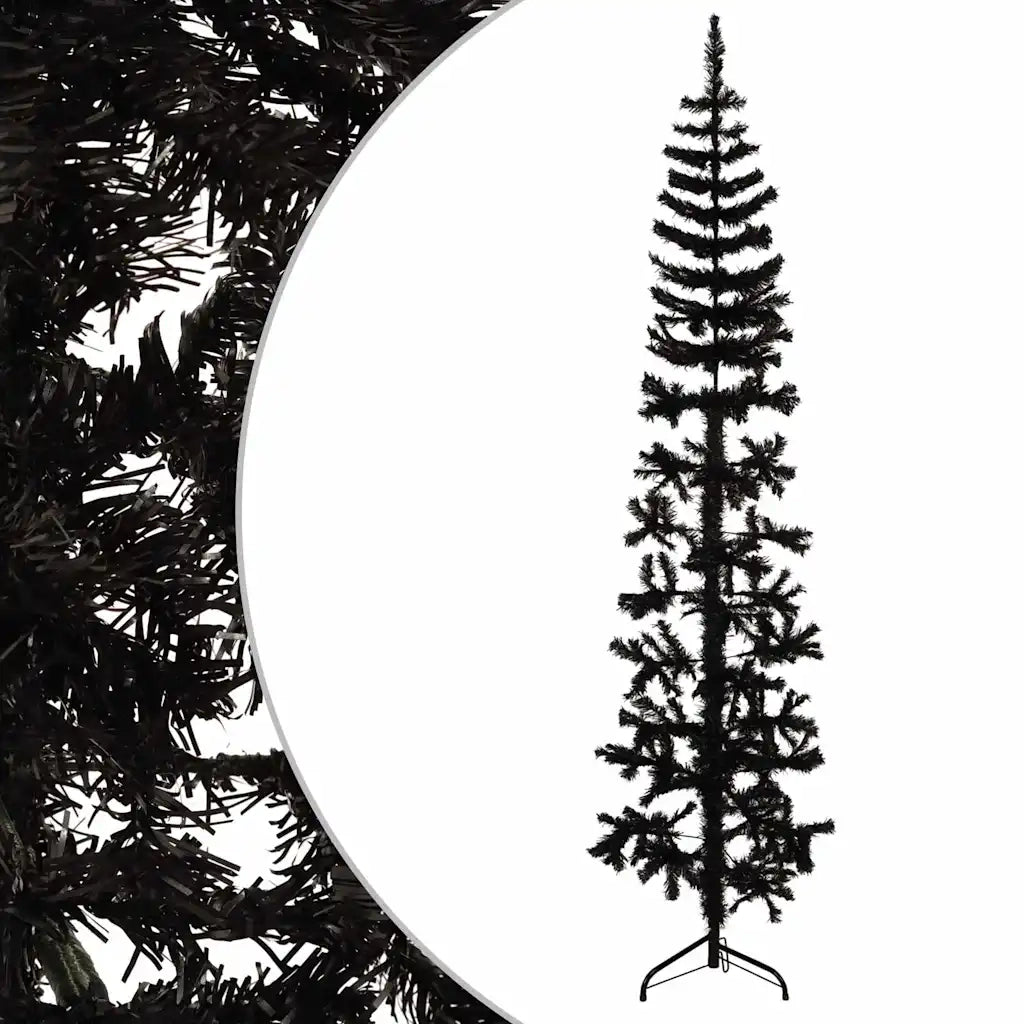 Albero Natale Artificiale Sottile a MetÃ  e Supporto Nero 210 cm