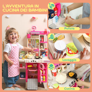 Cucina Giocattolo per Bambini 3-6 Anni con 104 Accessori 52,5x22x100 cm in PP e PE Rosa