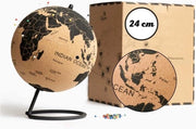 Mappa del Mondo in Legno Nero 24 Cm - Decorazione per Tema Viaggi e Ufficio - Ideale Regalo