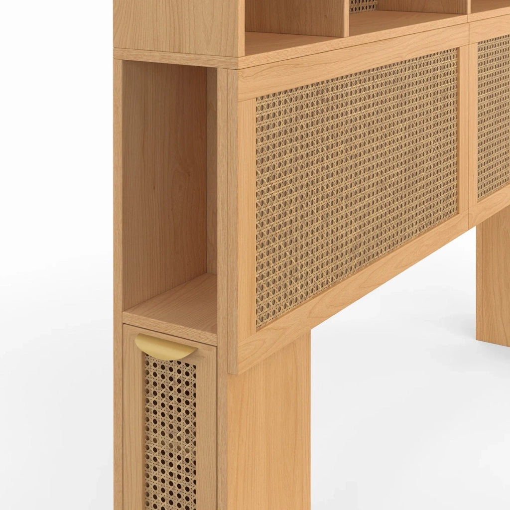 IDMarket - Testata EDHEN 145 cm con contenitore chiuso e nicchie in canna e legno
