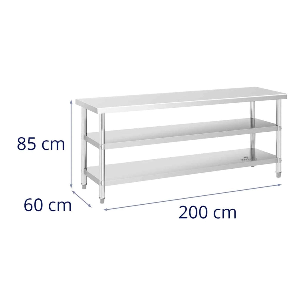 Tavolo da lavoro in acciaio inox Tavolo da lavoro in acciaio inox tavolo da lavoro cucina 200 x 60 x 5 cm 231 kg 2 ripiani 14_0007314