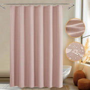 Douchegordijn con struttura in lino e funzione intelligente 153 x 183 cm rosa - Impermeabile e privo di bolle - Design a doppia lastra con griglia in acciaio inossidabile.