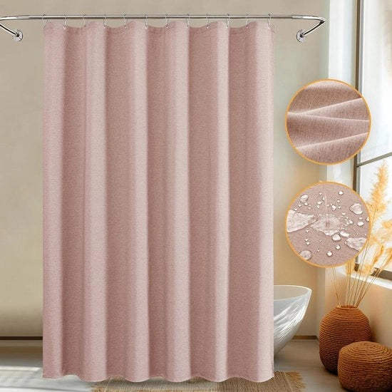 Douchegordijn con struttura in lino e funzione intelligente 153 x 183 cm rosa - Impermeabile e privo di bolle - Design a doppia lastra con griglia in acciaio inossidabile.