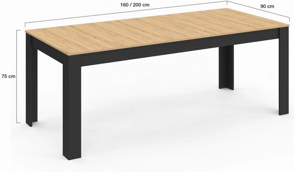 Tavolo da pranzo rettangolare ROZY 4-8 Persone Nero Piano in legno di faggio 160-200 cm