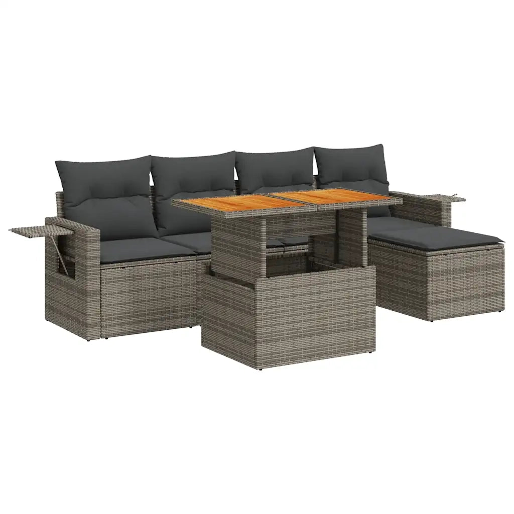 Set Divano da Giardino 6 pz con Cuscini Grigio in Polyrattan 3327140