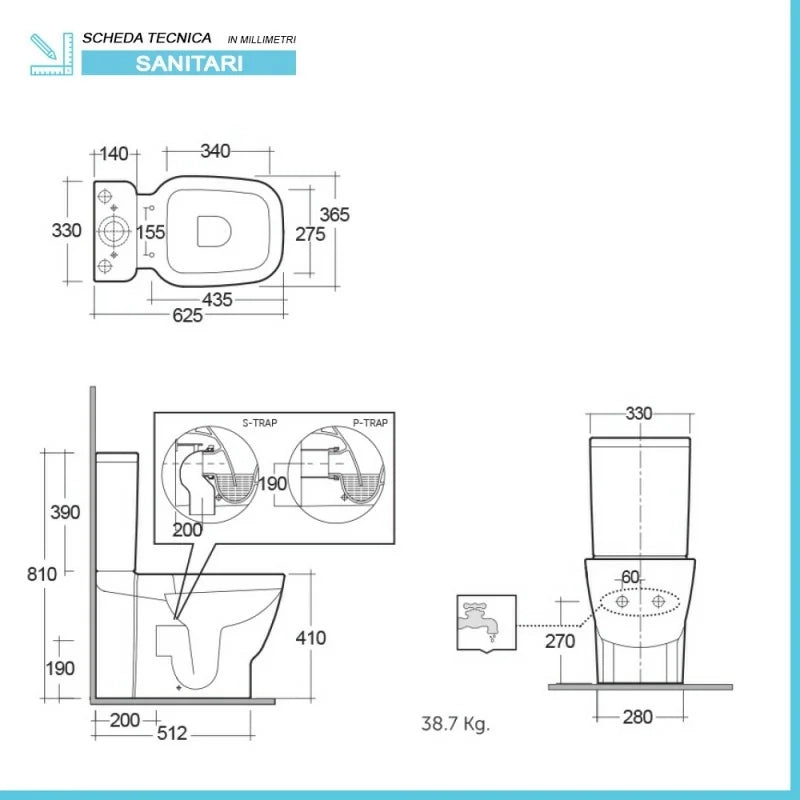 Wc filomuro monoblocco Rak One con scarico universale e copriwc