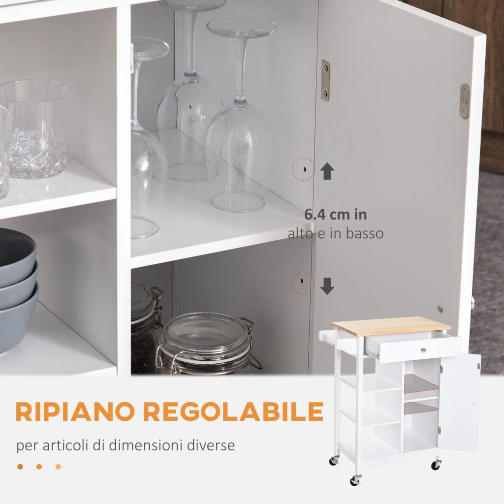 Carrello da Cucina con Cassetto e Armadietto ¨C zephmum ¨C Bianco 66x39.5x86.5cm