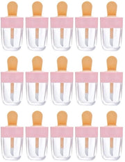 Bottiglie di gloss per labbra riutilizzabili - forma a cono - 15 pezzi - 5 ml - rosa/trasparente - plastica - bottiglie per cosmetici