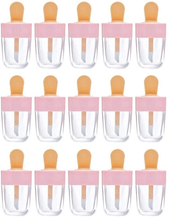 Bottiglie di gloss per labbra riutilizzabili - forma a cono - 15 pezzi - 5 ml - rosa/trasparente - plastica - bottiglie per cosmetici