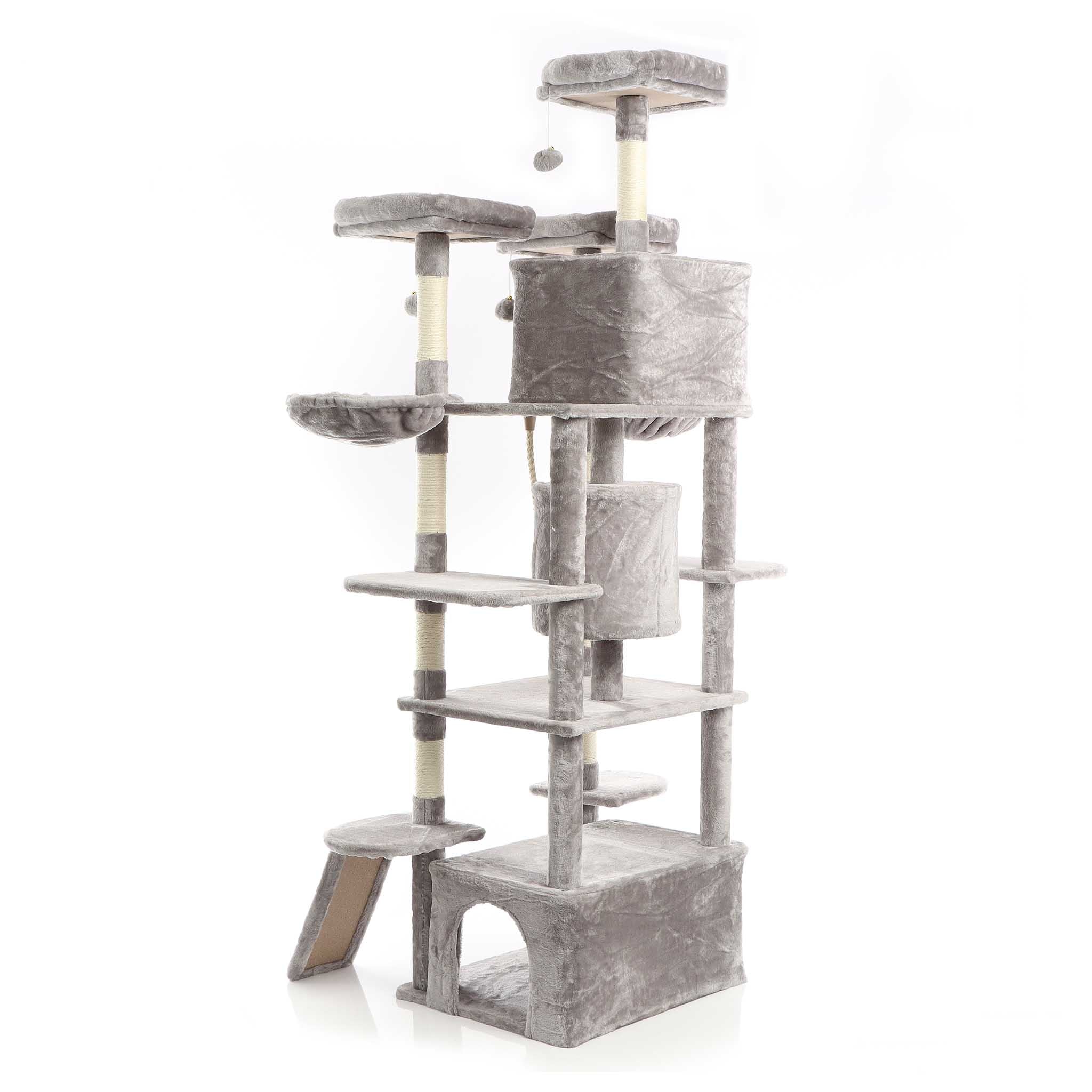 Fudajo Albero tiragraffi 198cm per gatti, grigio con sisal cuccette e amache