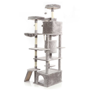 Fudajo Albero tiragraffi 198cm per gatti, grigio con sisal cuccette e amache