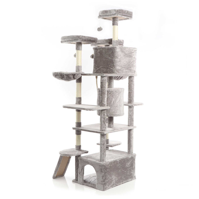 Fudajo Albero tiragraffi 198cm per gatti, grigio con sisal cuccette e amache