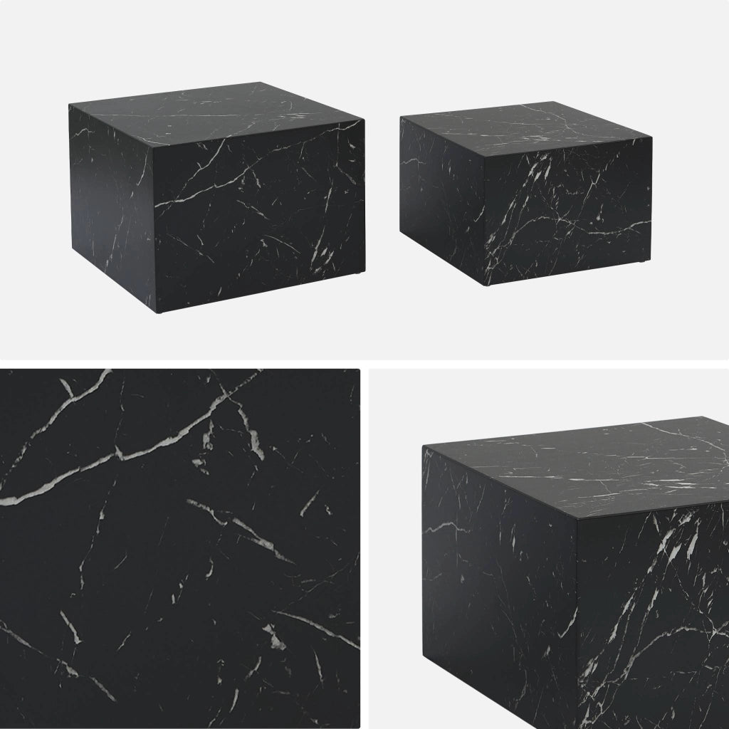 Set di 2 tavolini quadrati con effetto marmo, nero