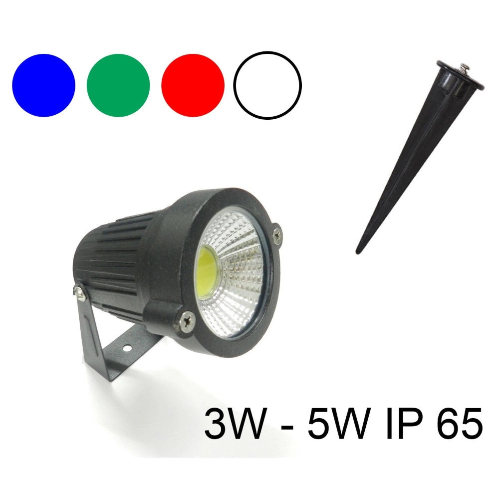 Trade Shop - Faretto Faro Cob Led Da Giardino 3w 5w Watt Supporto Picchetto Luce Color Ip65 -