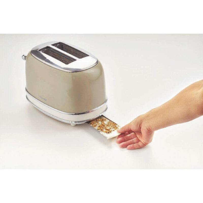 Tostapane Vintage 2 Fette - Con Pinze, 6 Livelli di Tostatura - Acciaio Inox - Beige