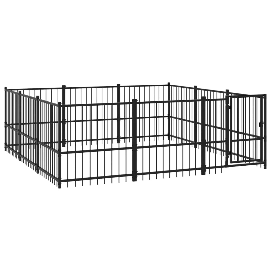 Gabbia per cuccia recinto per animali da esterno per cani in acciaio 8,47 m² nero 02_0041884