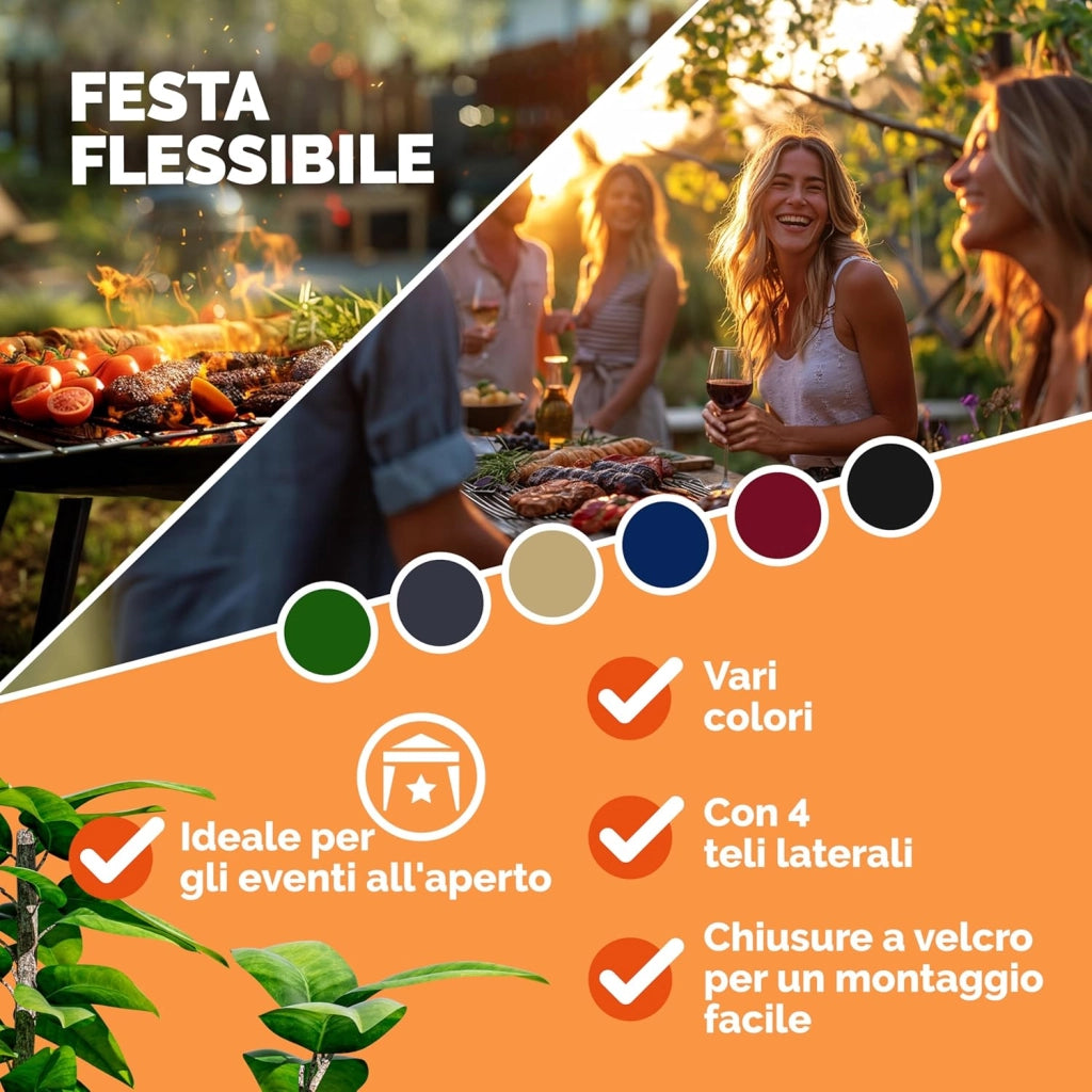 ® Gazebo pop-up, 3 x 3 m, con 4X parti laterali, scelta di colori, protezione UV 50+, con custodia, impermeabile, pieghevole, padiglione pieghevole, tenda per festival, capri rosso