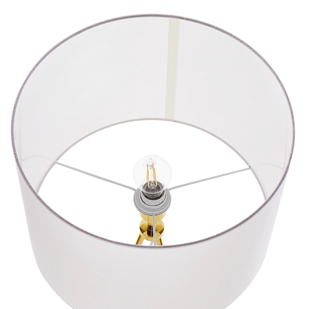 Lampada da terra in metallo dorato 148 cm con supporto per treppiede in tessuto bianco
