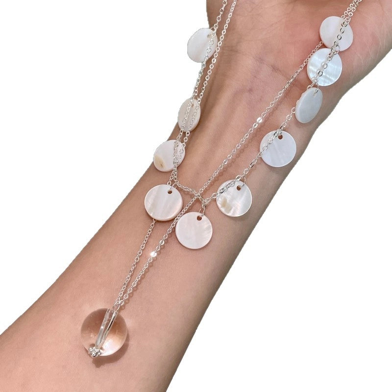 Collana di perline rotonde a forma di conchiglia dal design ricercato, collana con cristalli a goccia