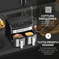 Friggitrice ad Aria 8L con Timer e Temperatura Regolabile, in Acciaio e Plastica, 38.8L x 36.3x31.1 cm, Nero