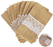 Set di serviette in juta da riutilizzare - 10 pezzi - 11cm x 21cm - facile da pulire - confezione per posate