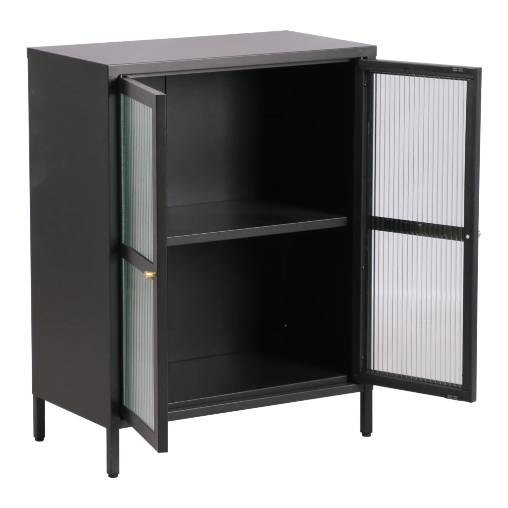 Credenza in acciaio e vetro ondulato 84 x 64 x 35 cm nero 03_0006612