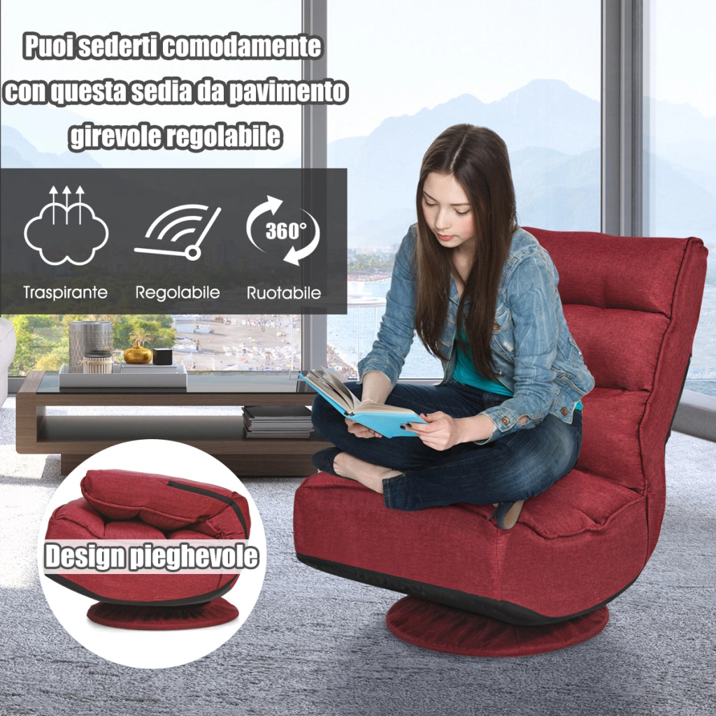 Sedia con schienale comodo da terra girevole a 360¡ã, Sedia da gaming regolabile in 5 posizioni, Rosso-Divani da terra