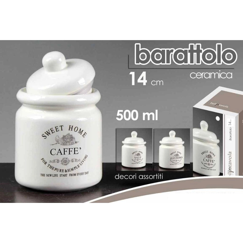 Barattolo ceramica bianca sale - zucchero - caffe' sweet home