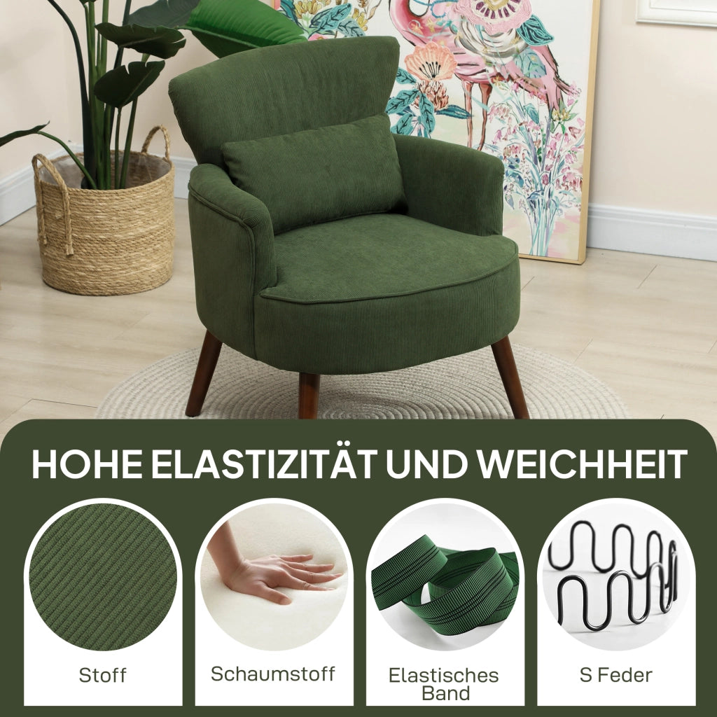 Poltrona ¨C Zephmum ¨C Verde Tessuto Imbottita con Cuscino Lombo