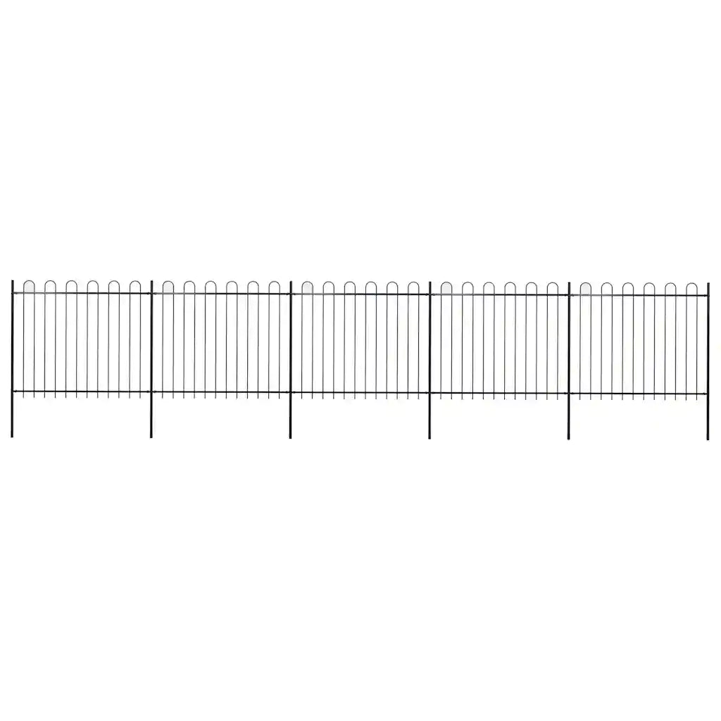 Recinzione da Giardino | Recinzione da cortile con Parte Superiore ad Anello in Acciaio 892,5x150 cm Nero