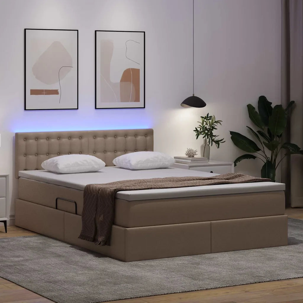 Letto con contenitore e LED con led Cappuccino 140 x 190 cm
