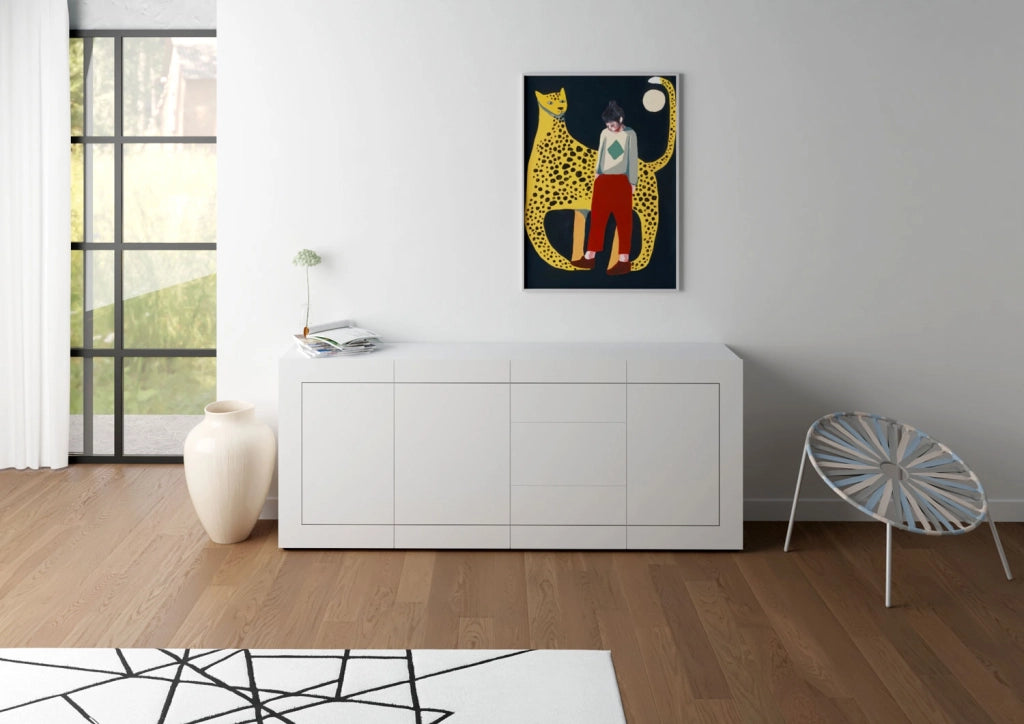 Madia 3 Ante e 3 Cassetti 200x40x83,5 cm Elios Bianco Lucido