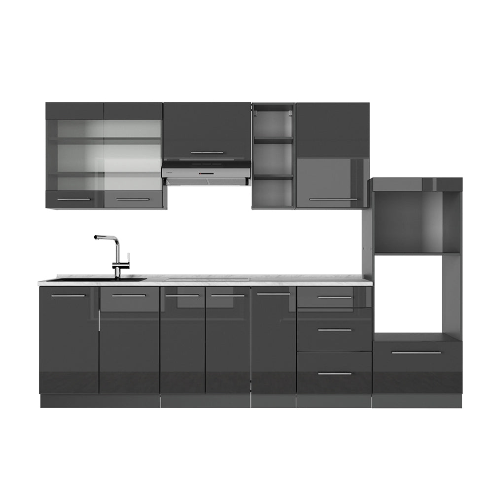 Cucina componibile Fame-Line Antracite lucido/Antracite 280 cm, PL Marmo Vicco