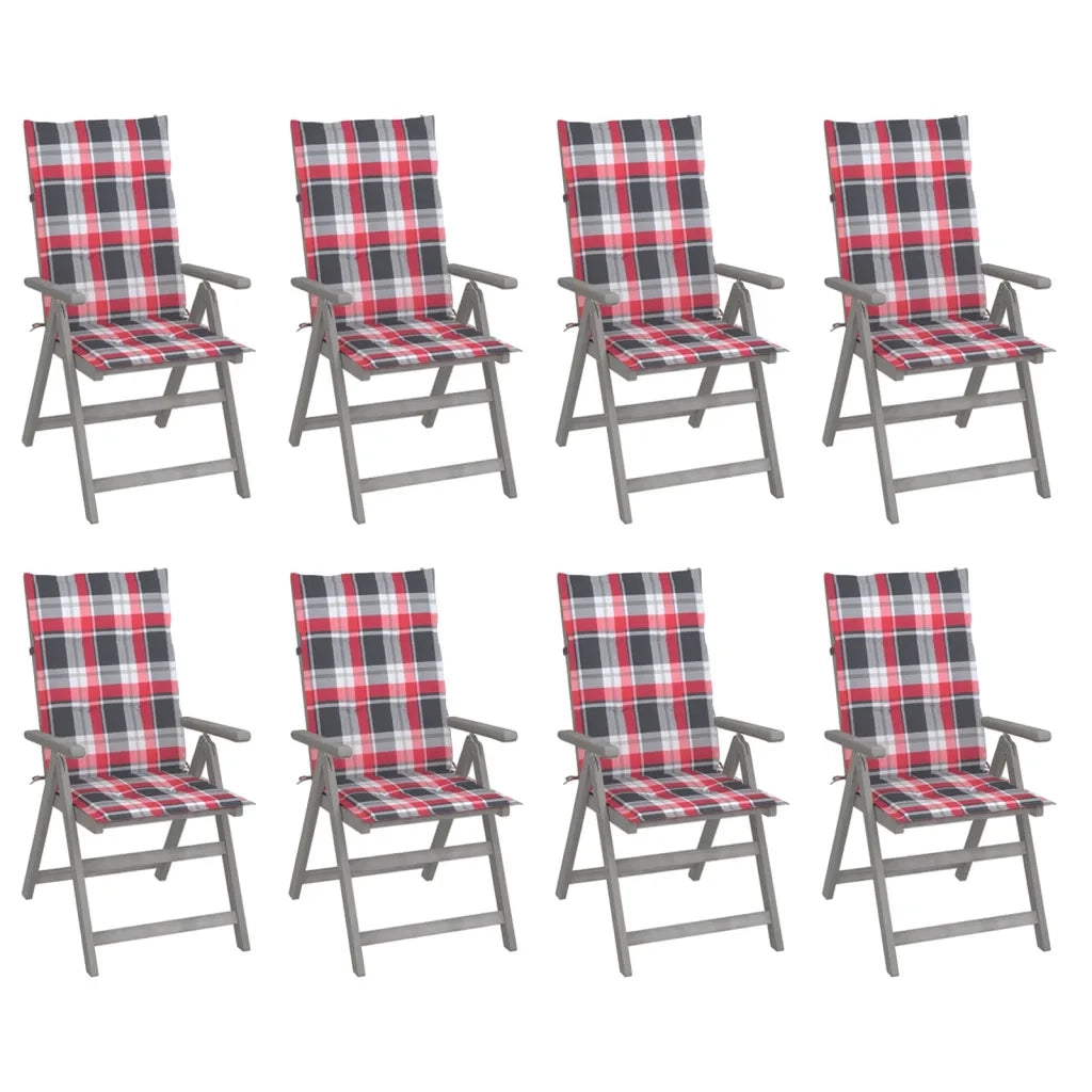 Sedie Giardino Reclinabili 8pz Cuscini Massello Acacia Grigio cod mxl 76242