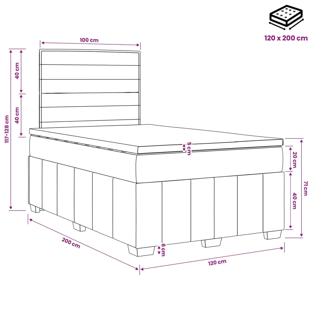 Letto Box Spring LED con Materasso Crema 120 x 200 cm Tessuto 3455575