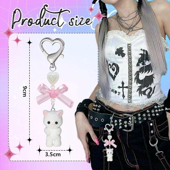 Decorazione per gatti Y2K a forma di cuore con fiocchi, ideale per amanti degli animali.