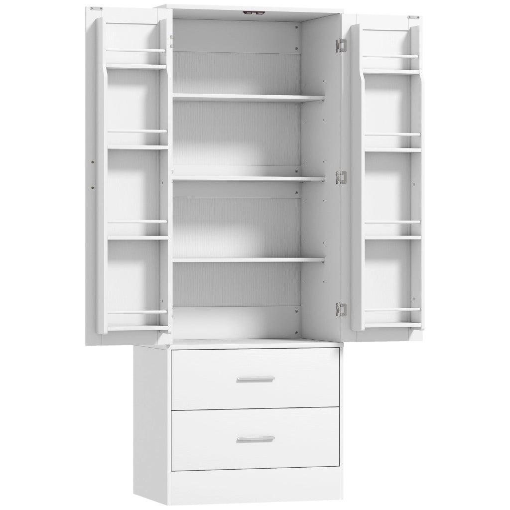 Credenza da Cucina 60x40x159 cm con Armadietto con 8 Ripiani Portaspezie e 2 Cassetti Bianco
