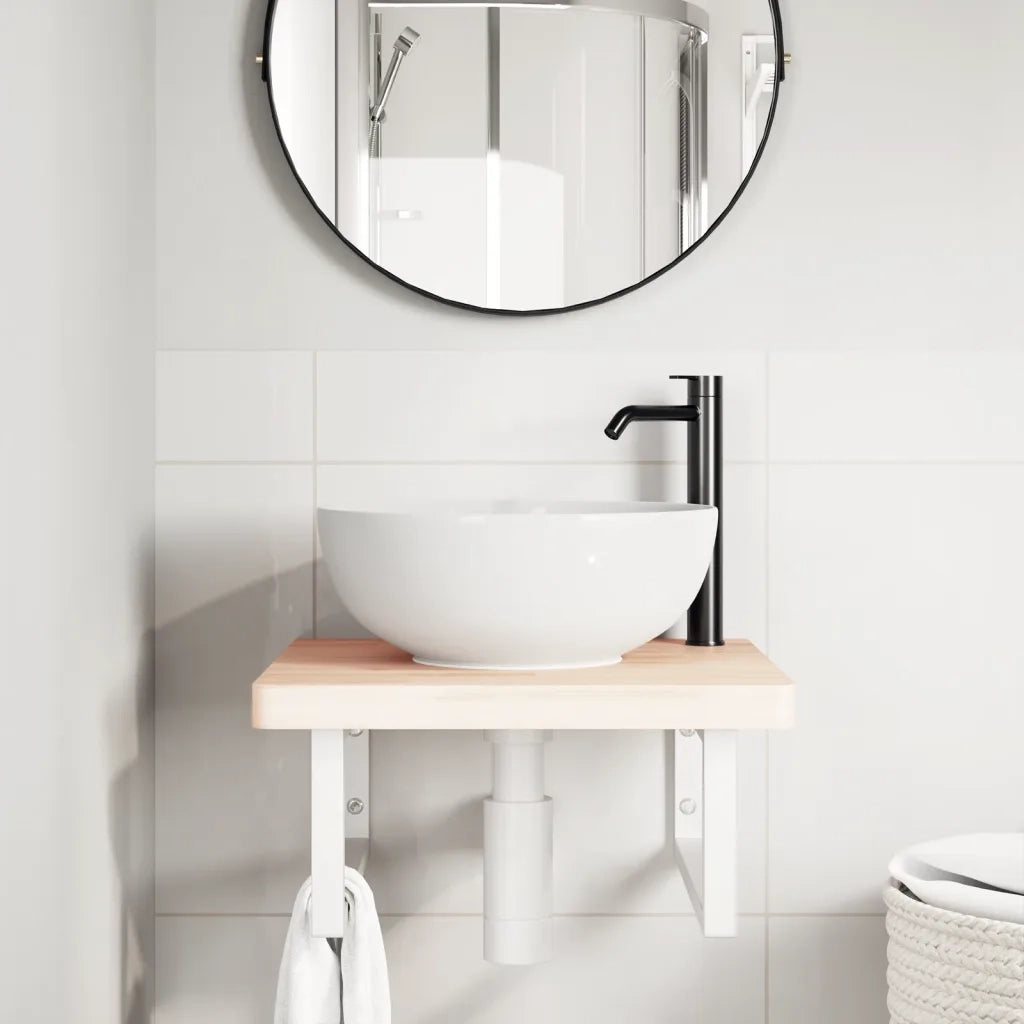 vidaXL Ripiano a Parete per Lavabo in Acciaio e Massello di Faggio