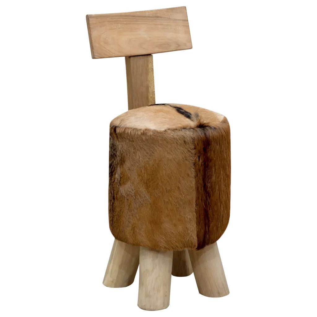 vidaXL Sgabello in Pelle di Capra e Legno Massello di Teak