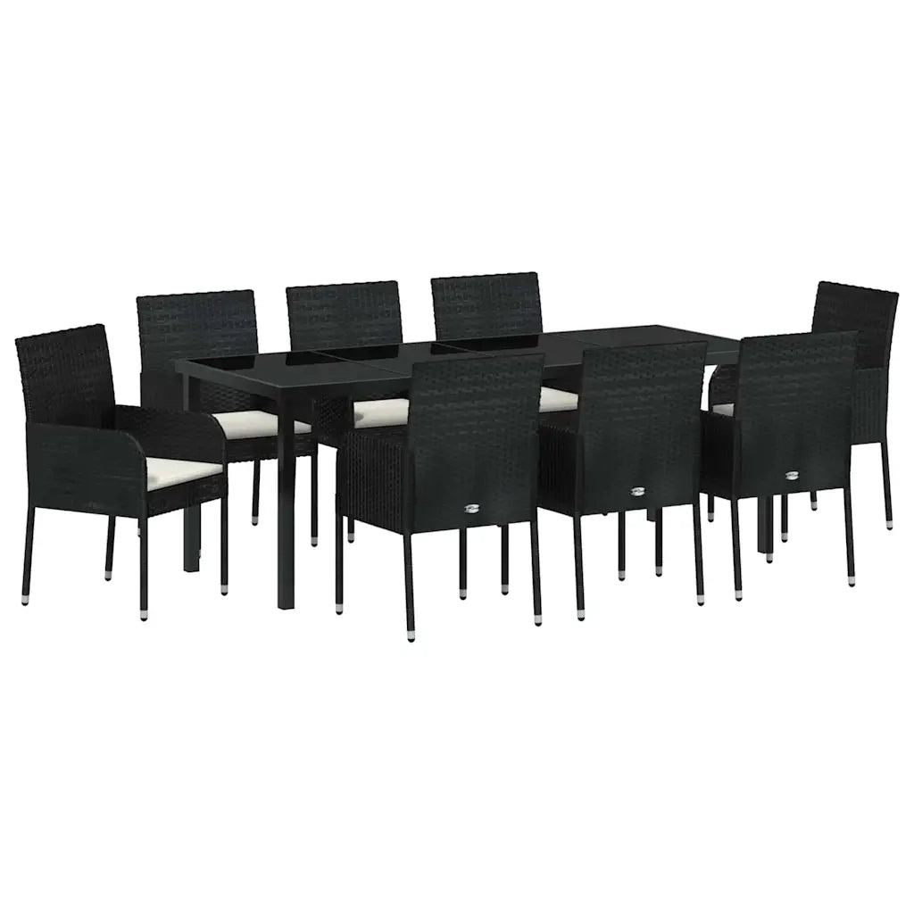 Set da Pranzo per Giardino con cuscino 9 pcs Nero polyrattan 3380105