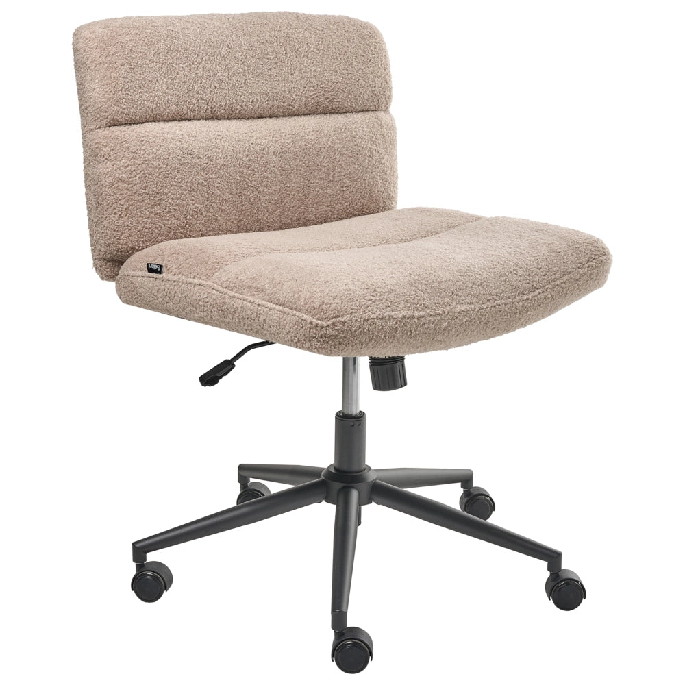 Sedia da scrivania per ufficio Beige Boucle Rivestimento ampio senza braccioli Seduta pneumatica Base girevole Inclinabile