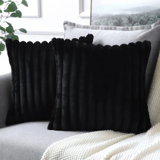 Set di 2 coperte per cuscino in finta pelliccia di velluto - 50x50 cm - Lavabile in macchina - Cerniera invisibile - Comodo e elegante