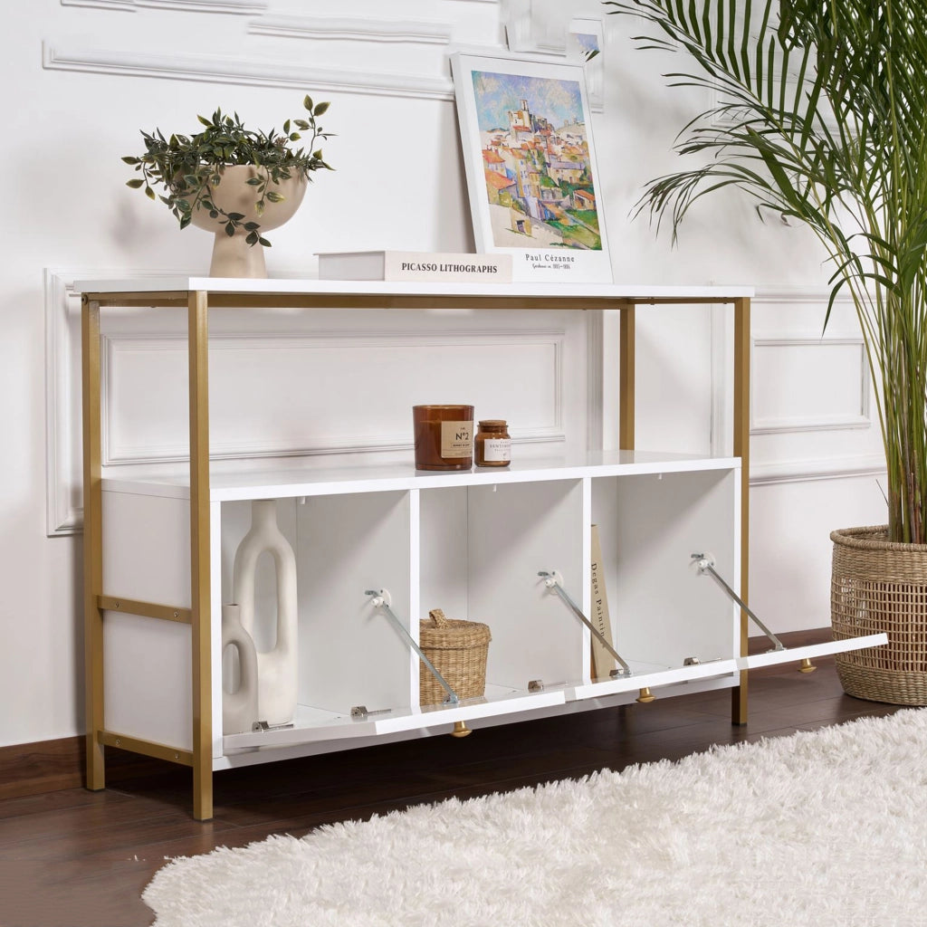 Madia Noda, Credenza 2 Ripiani, 120x30x77h cm Bianco Lucido